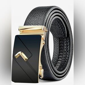 Black leather belt with gold buckle #accessorize